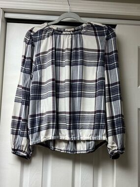 cloth & stone Cream Plaid Long-Sleeve Peasant Blouse